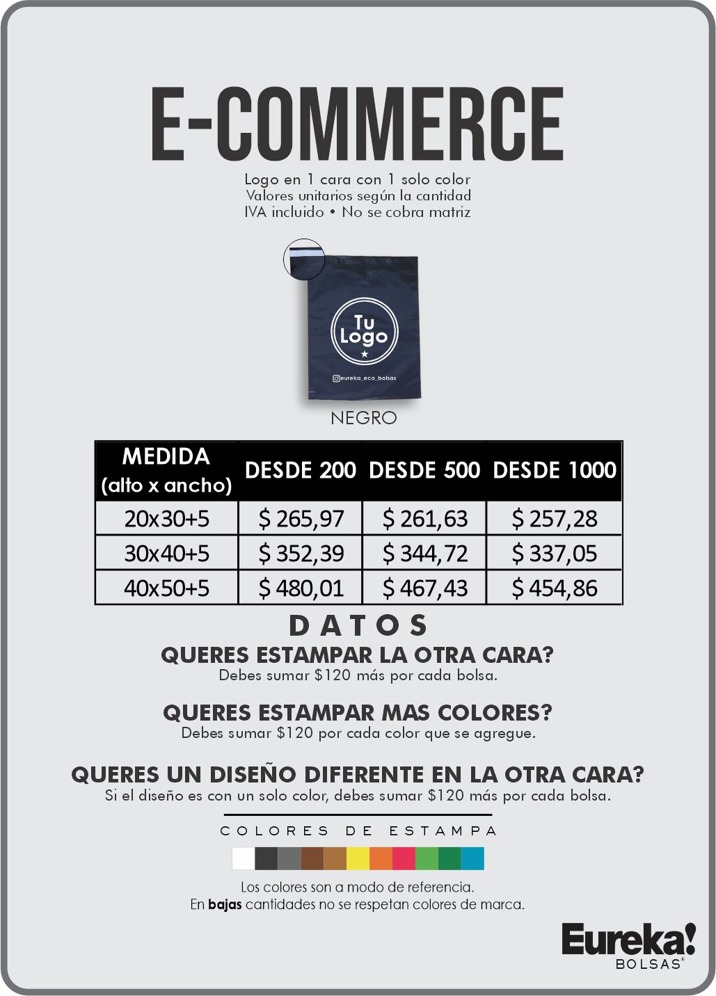 lista de precios bolsa polietileno personalizadas